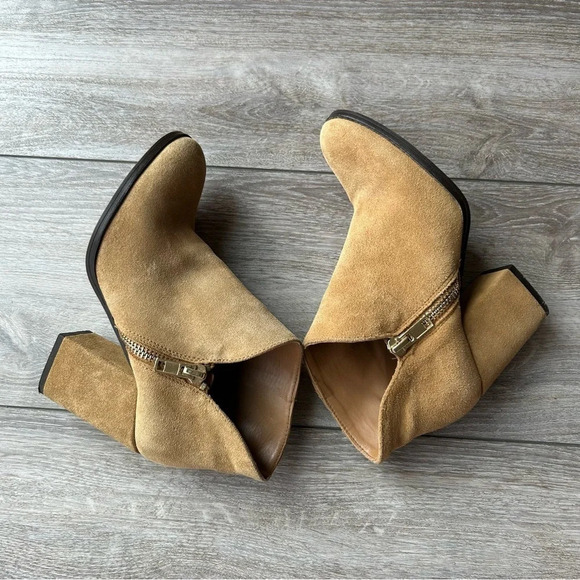 Zara  Trafaluc Tan Suede Block Heel Ankle Boots - Picture 7 of 13
